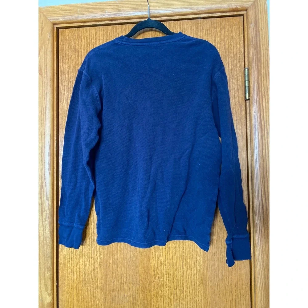 Polo Ralph Lauren Waffle Knit Thermal Long Sleeve Blue Shirt Medium Preppy Rugby